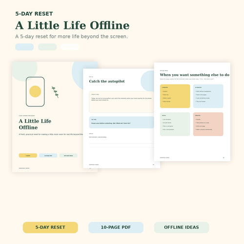 A Little Life Offline 10-page screen-time reset with real interior page previews