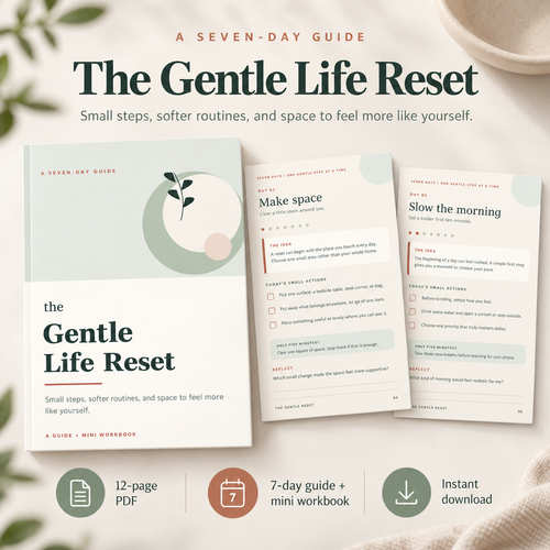 The Gentle Life Reset 12-page PDF guide with real interior page previews
