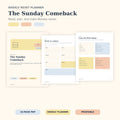 The Sunday Comeback 10-page weekly reset planner with real interior page previews